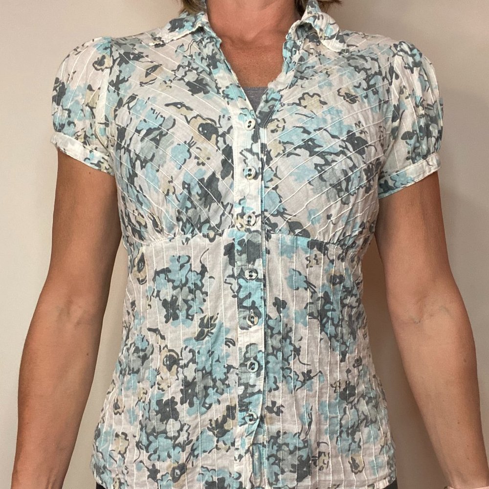 Blouse, light blue & white
